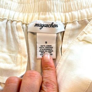 Magashoni -off white linen pants. Wide leg, elastic waist pants. With pockets.